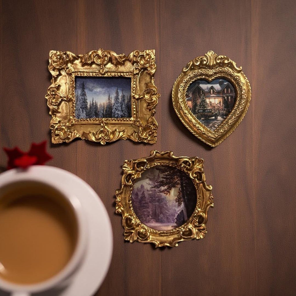 Set of 3 Antique Framed Winter Magnets - Fox Haven Gifts
