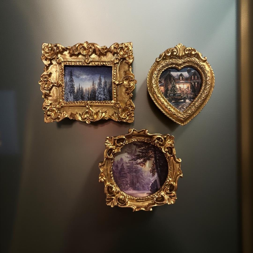 Set of 3 Antique Framed Winter Magnets - Fox Haven Gifts