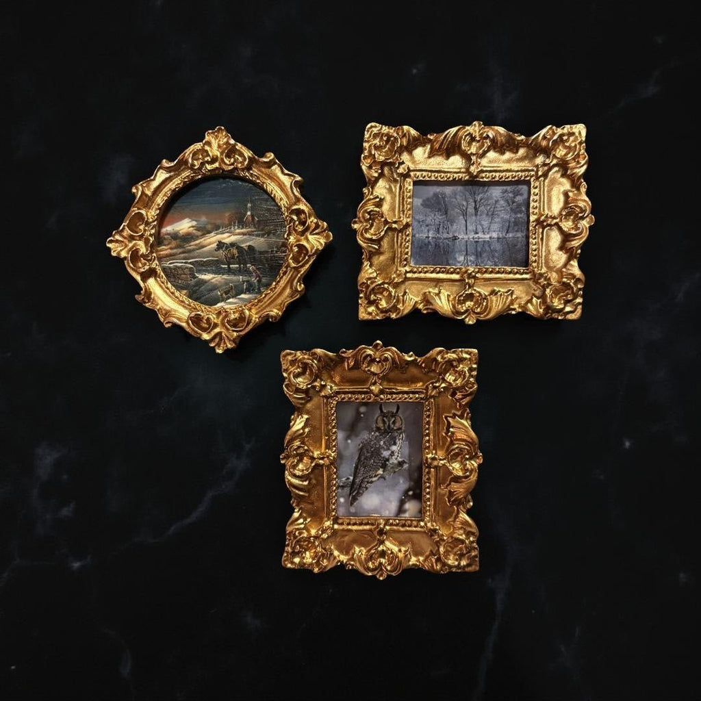 Set of 3 Antique Framed Winter Magnets - Fox Haven Gifts