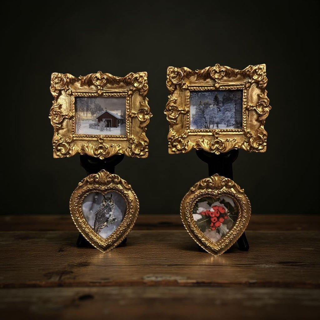 Set of 4 Antique Framed Winter Magnents - Fox Haven Gifts